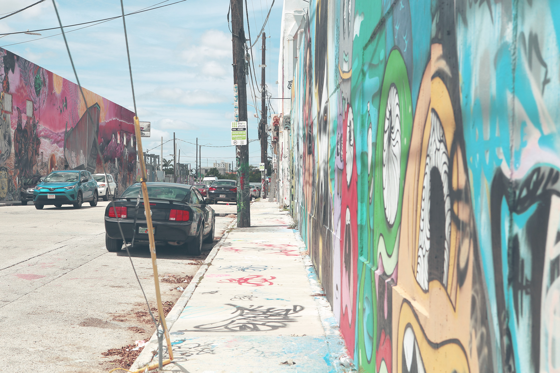Wynwood Whispers Foto von A vibrant display of street art in Miami's Wynwood, where colorful murals bring the walls to life under the Florida sun.