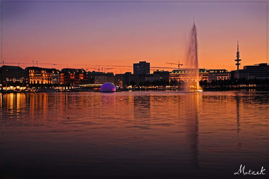 Foto von Sonnenuntergang Hamburg Alster Fußball Binnenalster